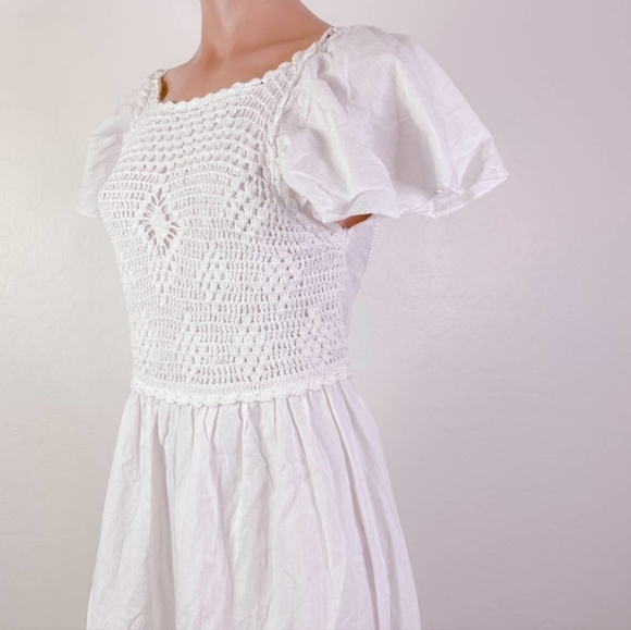 Zara Crochet Flutter Sleeve Open Back Cotton Maxi Dress In Whit Size Size M - Picture 5 of 16